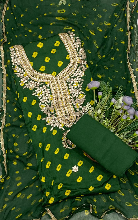 828D GAJJI SILK BOTTLE GREEN SUIT FABRIC / CKC JAIPURI SUITS
