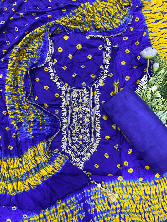 814D GAJJI SILK BLUE SUIT FABRIC / CKC JAIPURI SUITS