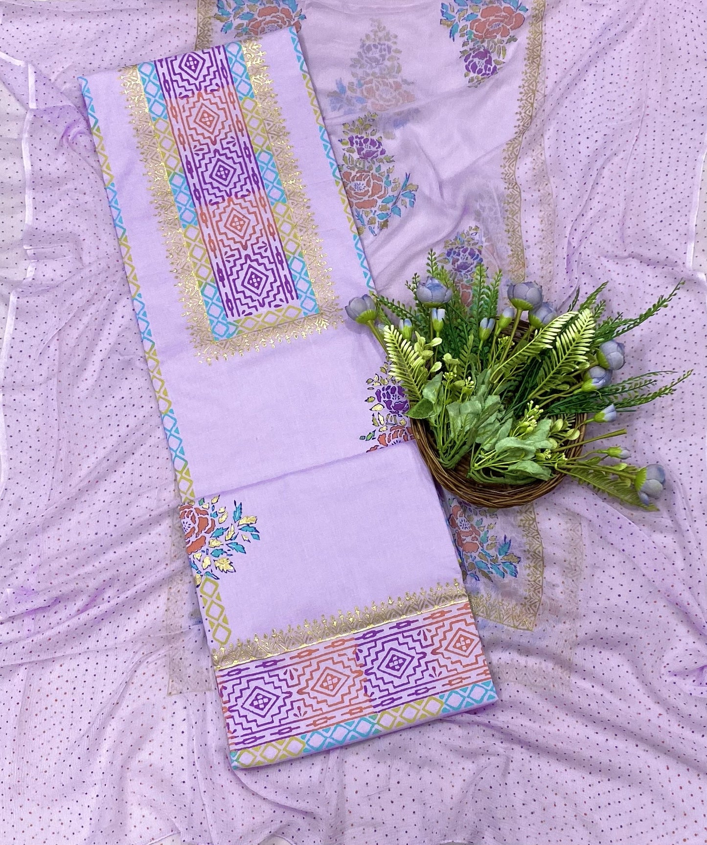 CKC 302B Cotton lavender Suit Fabric / CKC Block Printing Suits