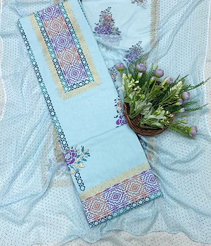 CKC 303B Cotton Sky Blue Suit Fabric / CKC Block Printing Suits